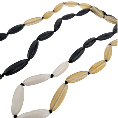 Vintage 1990s Single Strand Oval Beaded Necklace Black Beige White