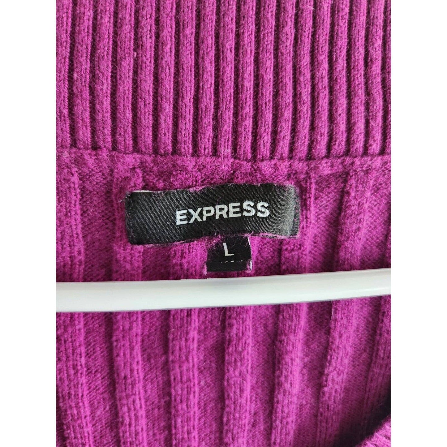 Vintage Y2K Express Womens Sz L V Neck Sweater Ribbed Purple Fitted