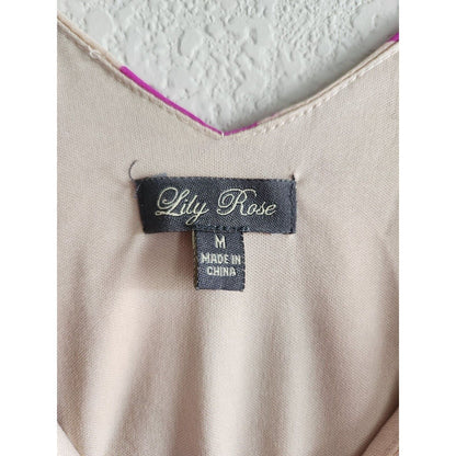 Lily Rose Womens Sz M Belted Mini Dress Pink Cream Chevron