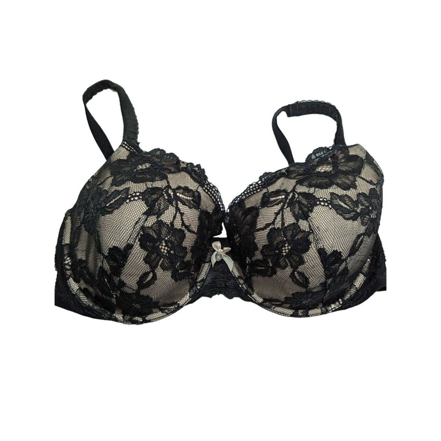 Body de Victoria Sz 36DDD Sujetador de cobertura perfecta forrado Superposición de encaje negro beige