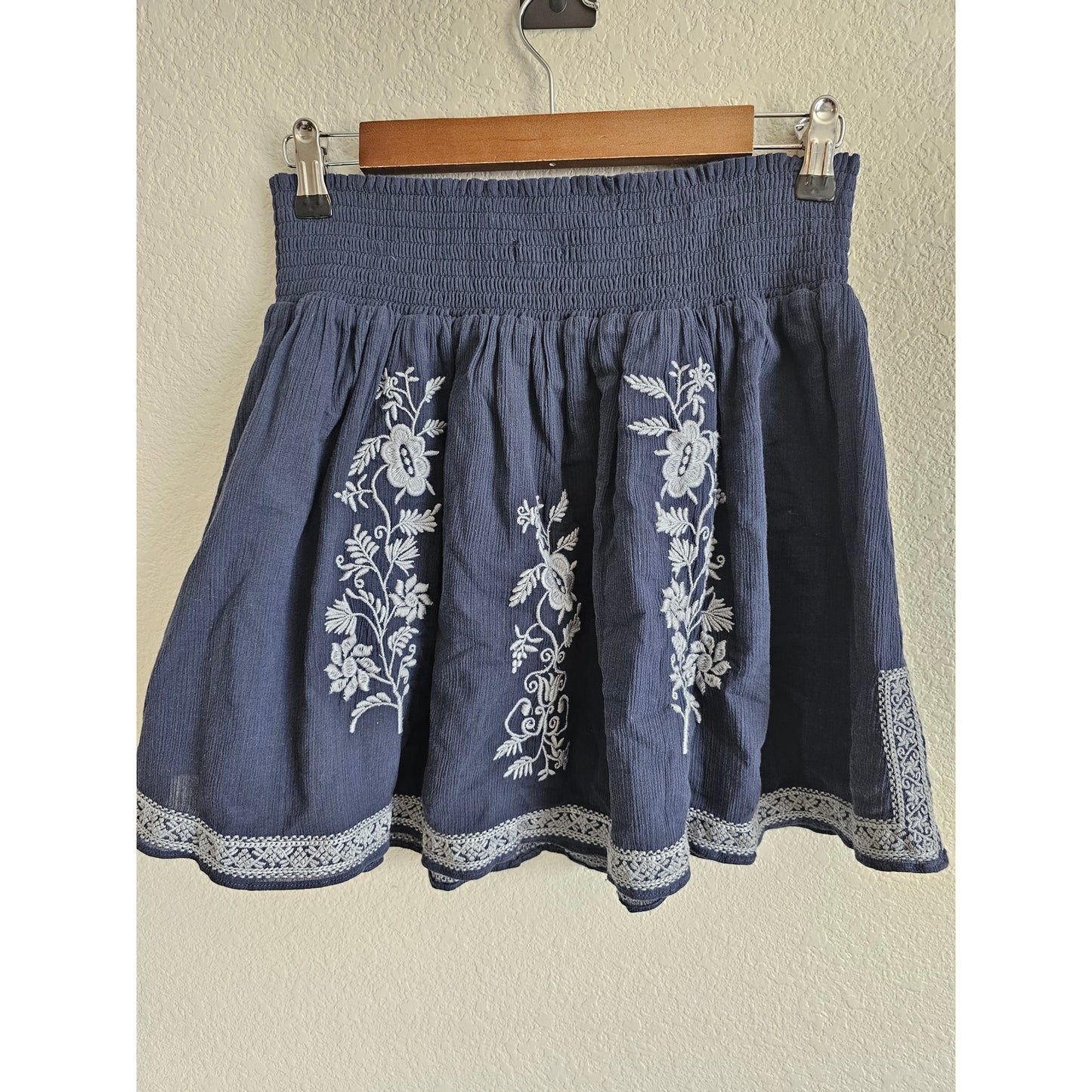 J Crew Womens Sz S Above Knee Cotton A Line Skirt Blue Embroidered