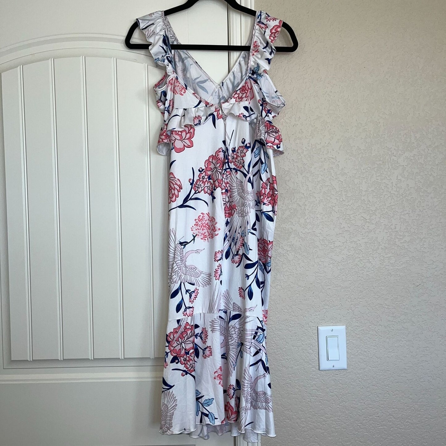 Kuiyige Womens Sz M Cotton Blend Fit and Flare Midi Dress Pink Crane