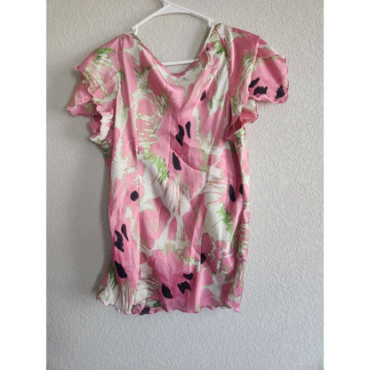 Signature by Larry Levine Womens Sz XL Satin Short Sleeve Blouse Floral