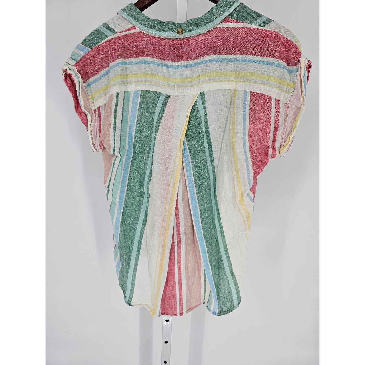 Altard State Womens Sz S Short Sleeve Button Up Blouse Pastel Rainbow Striped