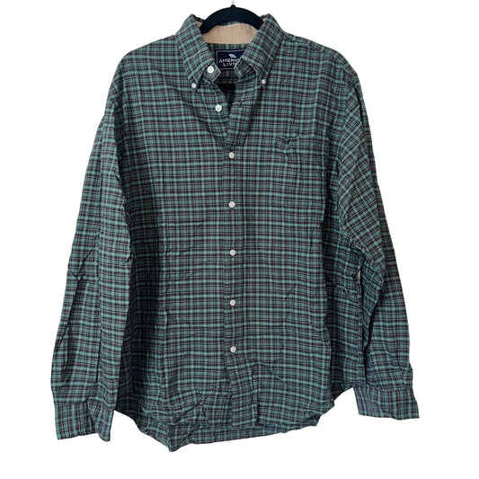 American Living Mens Sz XL Long Sleeve Button Down Shirt Forest Green Plaid