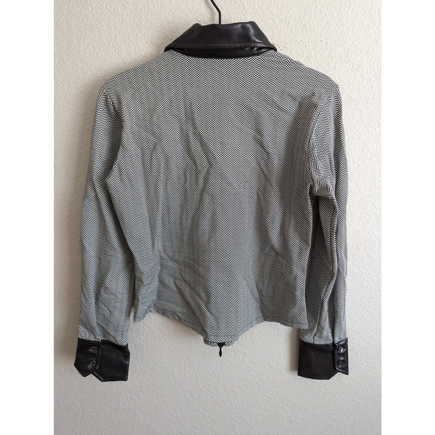 Vintage Rayure Paris z 44 (L) Lightweight Zip Up Jacket Black White Herringbone