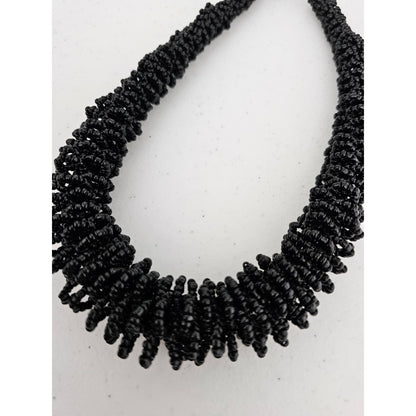 Vintage Statement Piece Seed Bead Black Stacked Necklace