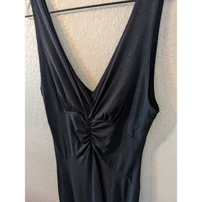Vintage 1990s American City Wear Womens Sz L Midi Dress Black Silver Glitter