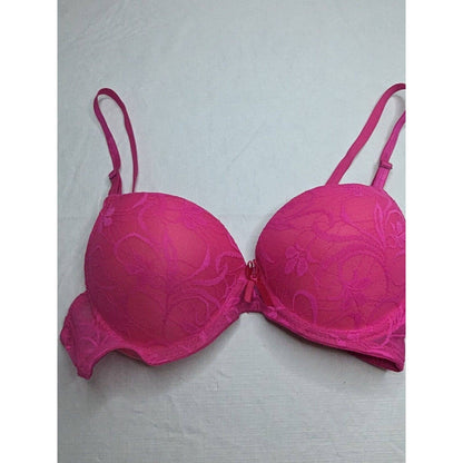 Icy Hot Lingerie Womens Sz 36B Padded Push Up Bra Bright Pink Lace NEW