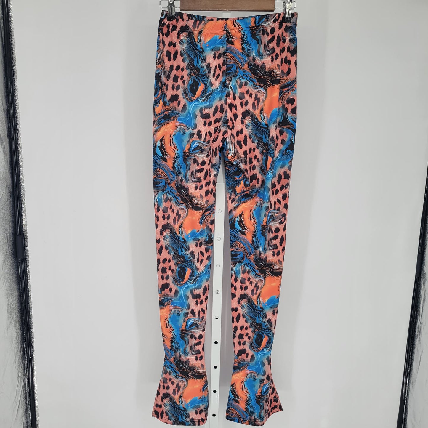 Shein Womens Sz S Pull On Bell Bottom Pants Bright Cheetah Print Y2K Inspired