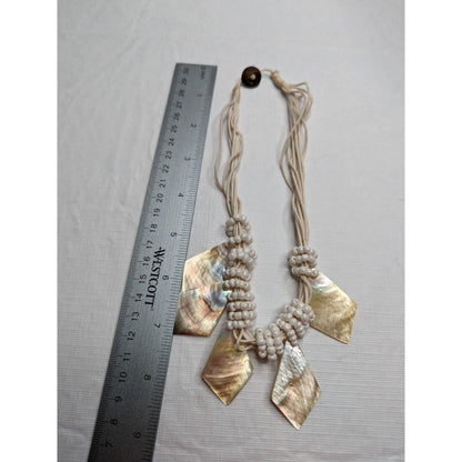 Vintage 1980s Rope Necklace Nautical Kite Shaped Shells White Pink