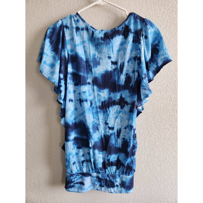 Vintage Y2K Energie Womens Sz M Tie Dye Short Sleeve Tunic Top Blue NEW