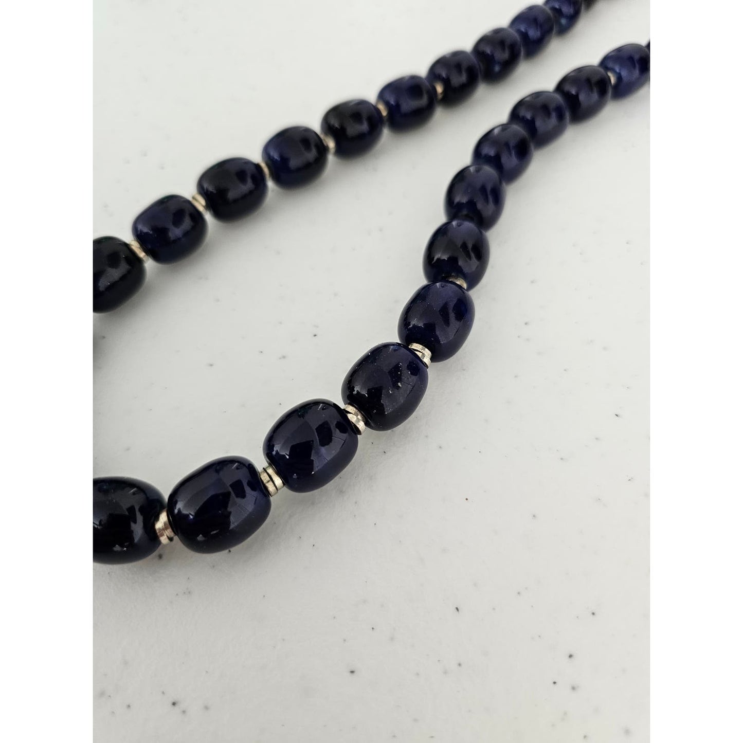 Vintage 1970s Single Strand Translucent Blue Glass Beaded Necklace