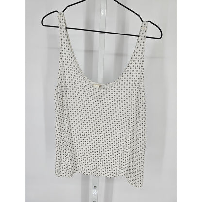 H&M Womens Sz L Deep V Neck Sleeveless Blouse White Black Printed