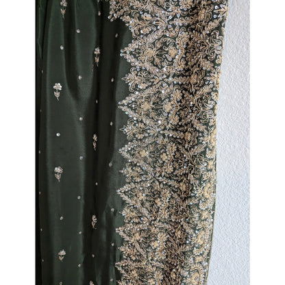 Vintage Traditional Indian Wrap Maxi Skirt Green and Gold Embellished