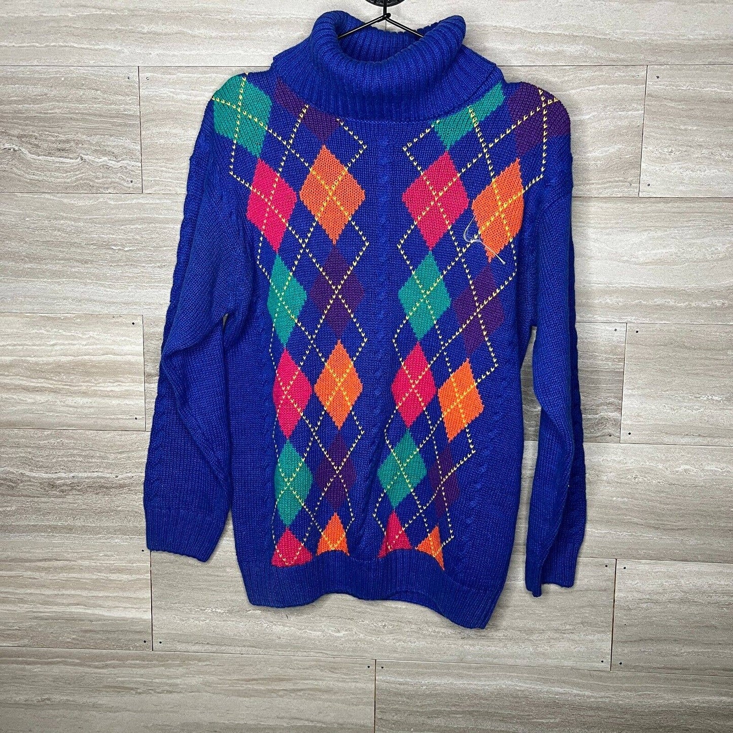 Vintage 1990s Womens Sz S Argyle Turtleneck Sweater by Alison Craig Cotton Ramie