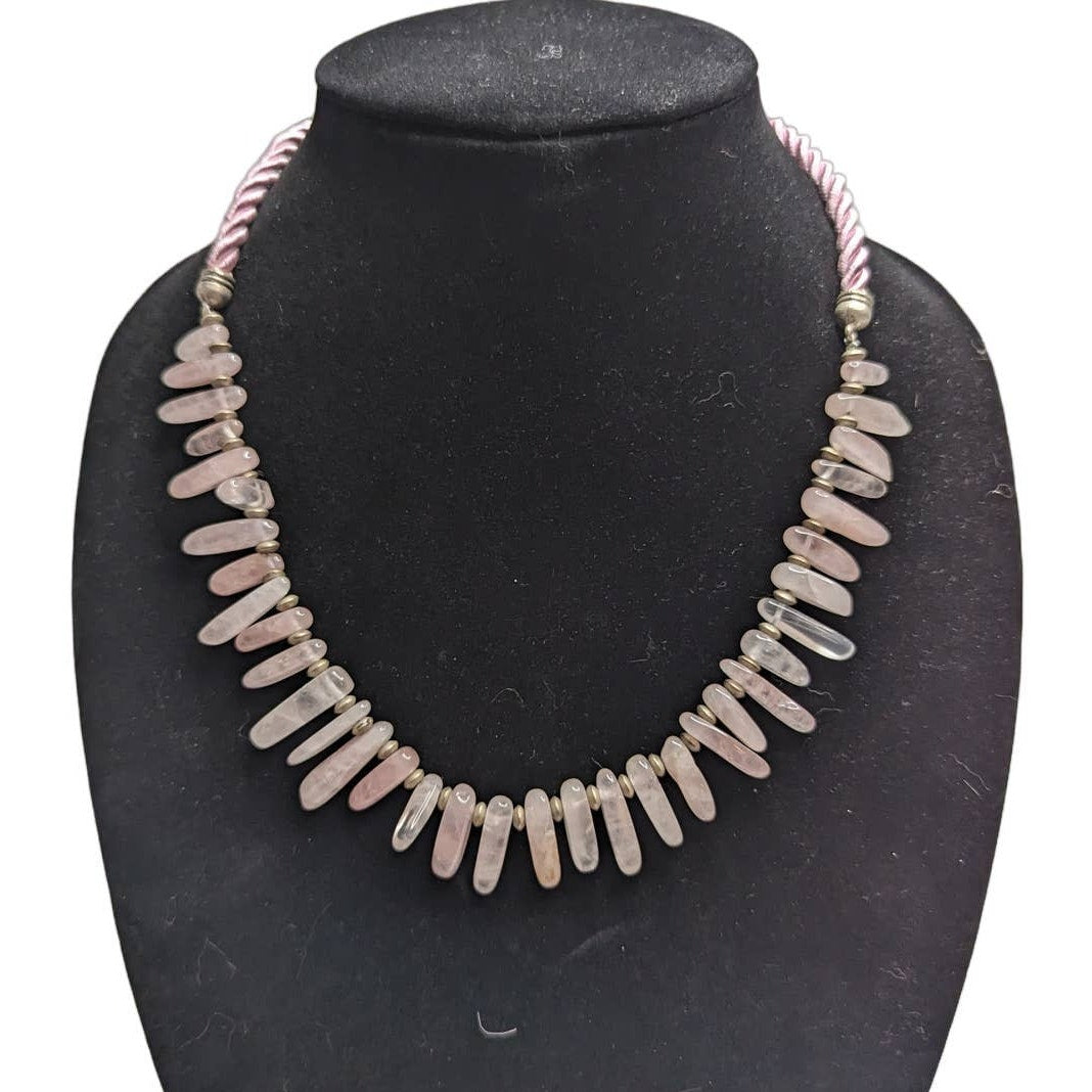 Vintage 1990s Single Strand Glass Beaded Statement Piece Necklace Light Pink