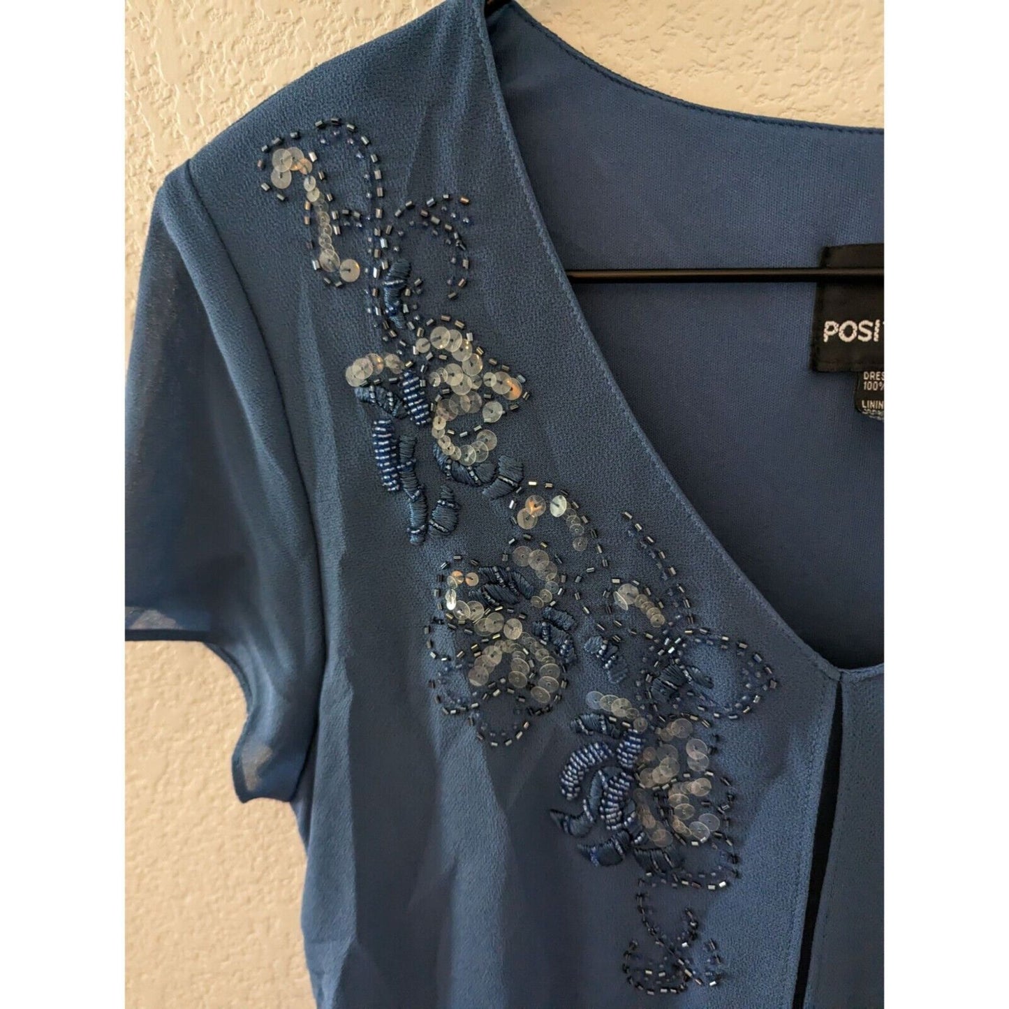 Vintage 1990s Positive Attitude Womens Sz 10 Maxi Dress Beaded Sequin Blue