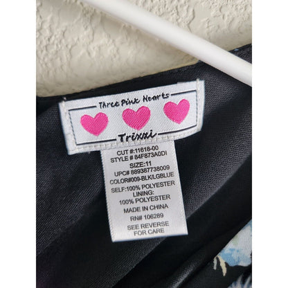 Three Pink Hearts Juniors Sz 11 Above Knee Dress Blue Black Floral
