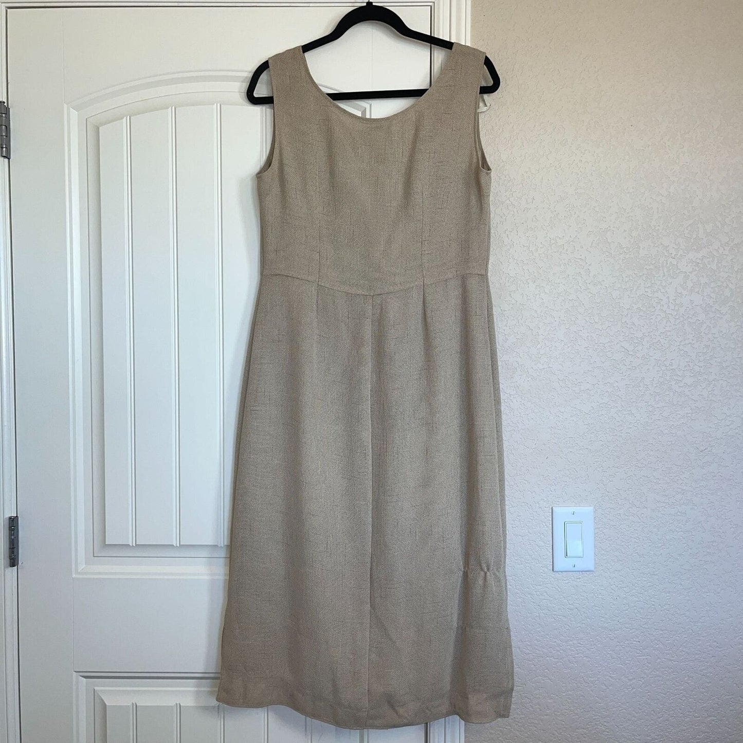 Amanda Smith Womens Sz 10 Midi Dress Tan Taupe Sleeveless Career