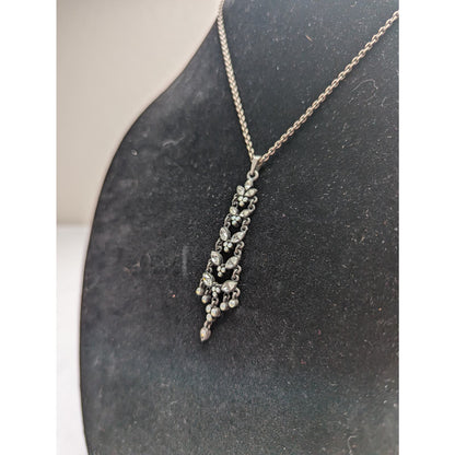 Vintage Y2K Silvertone and Rhinestone Pendant Necklace