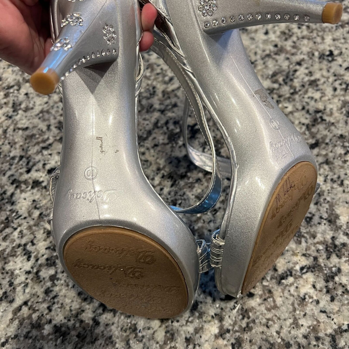 Delicacy Womens Sz 10 Silver and Rhinestone Strappy High Heels Y2K