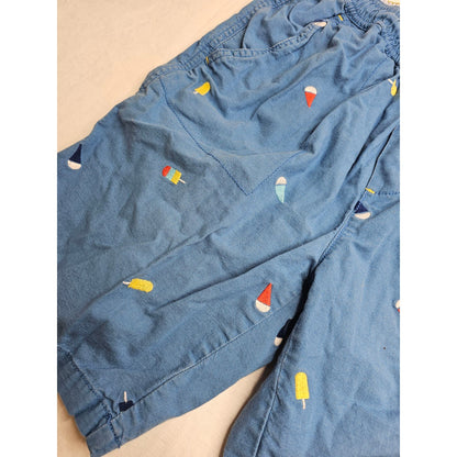 Boden Boys Sz 13 L Pull On Shorts Summer Popsicle Ice Cream Embroidered Blue