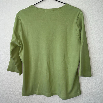 IE Relaxed Womens Sz L 100% Cotton 3/4 Sleeve Green Blouse Shirt