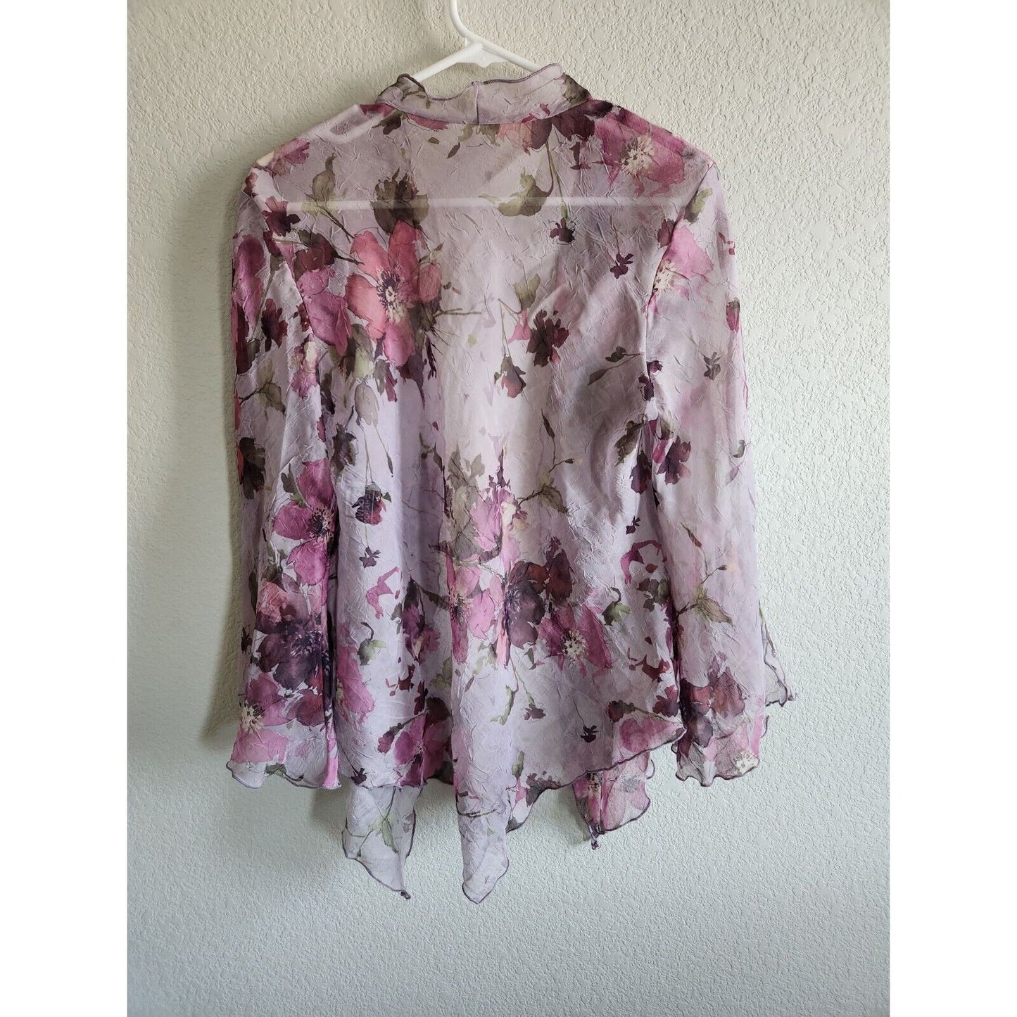 R&M Richards Womens Sz L Semi Sheer Cardigan Formal Purple Floral