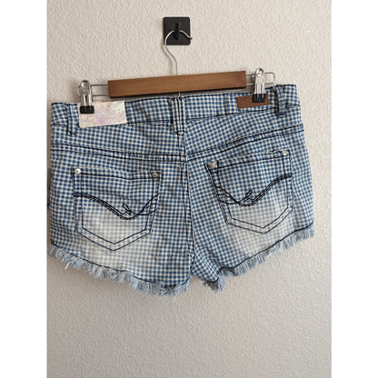 Harmony & Havoc Juniors Sz 11 Denim Cutoff Blue Jean Shorts Buffalo Plaid NEW