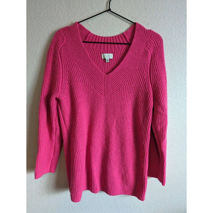 Lucky Brand Womens Sz S Bright Pink Knit V Neck Sweater