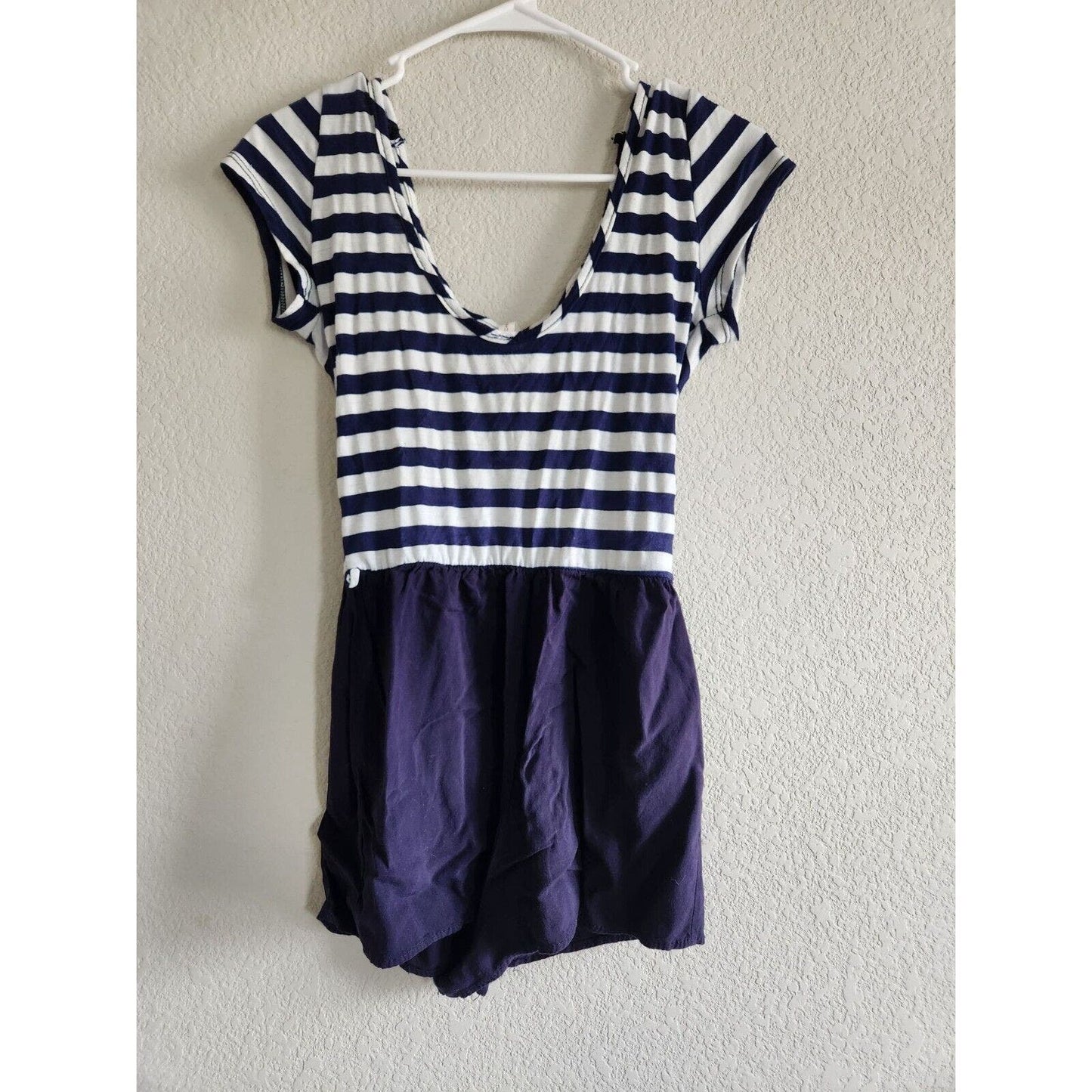 Chocolate USA Womens Sz S Navy Blue and White Romper