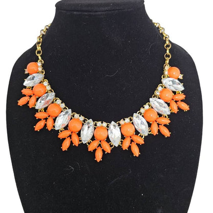 Vintage Orange Crystal Burst Drop Statement Piece Bib Necklace