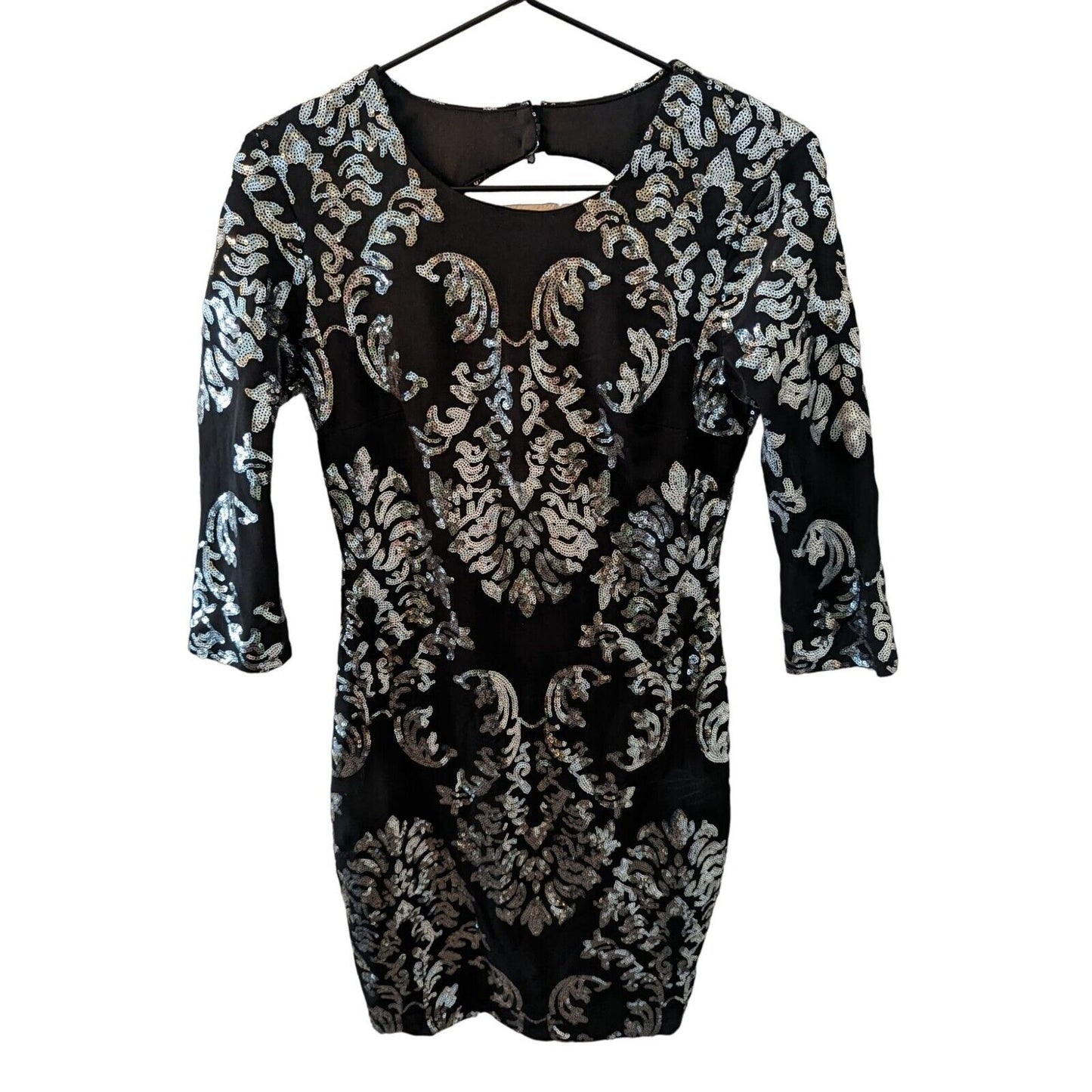 B Darlin Womens Sz M Black Cocktail Dress Silver Sequins Above Knee Sheath