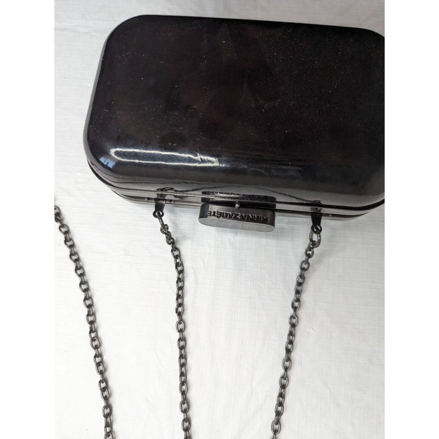 Kirna Zabete At Target Clutch Purse - Black Patent Hard Case Chain Strap