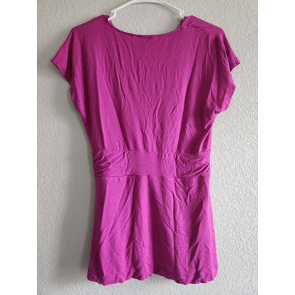 Banana Republic Womens Sz M Short Sleeve Solid Purple Blouse V Neck