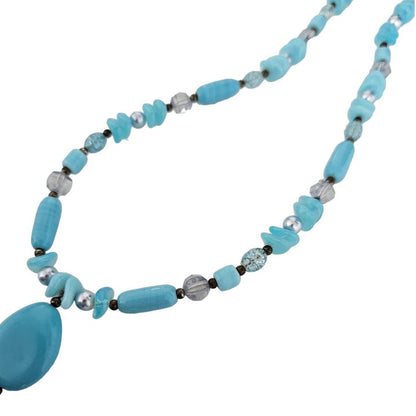 Vintage Robins Egg Blue Single Strand Pendant Glass Beaded Necklace