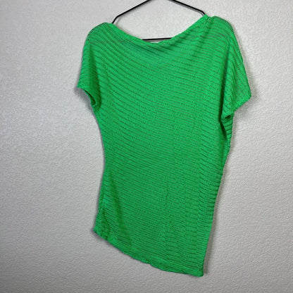 Body Central Boutique Y2K Sz M Asymmetrical Knit Top Green Off Shoulder