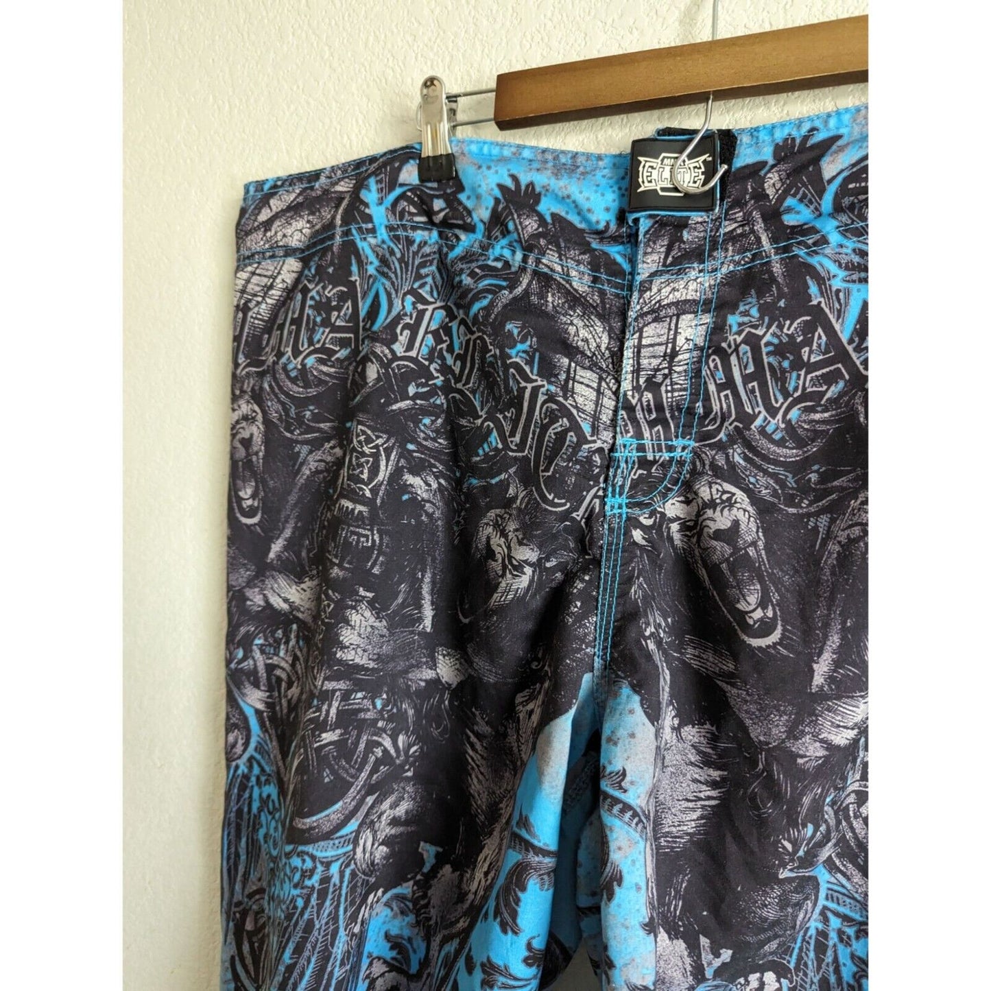Mens Swim Trunks MMA Elite Lion Board Shorts Medium Y2k Trunks Sz 46