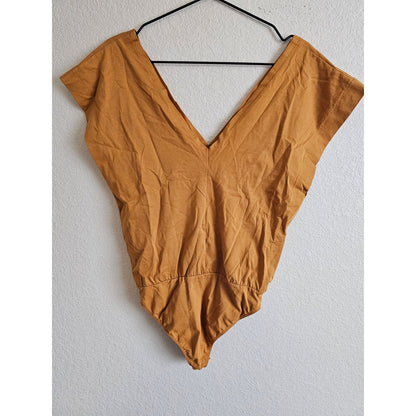 Zara W/B Collection Womens Sz S Bodysuit Gold Orange Short Sleeve