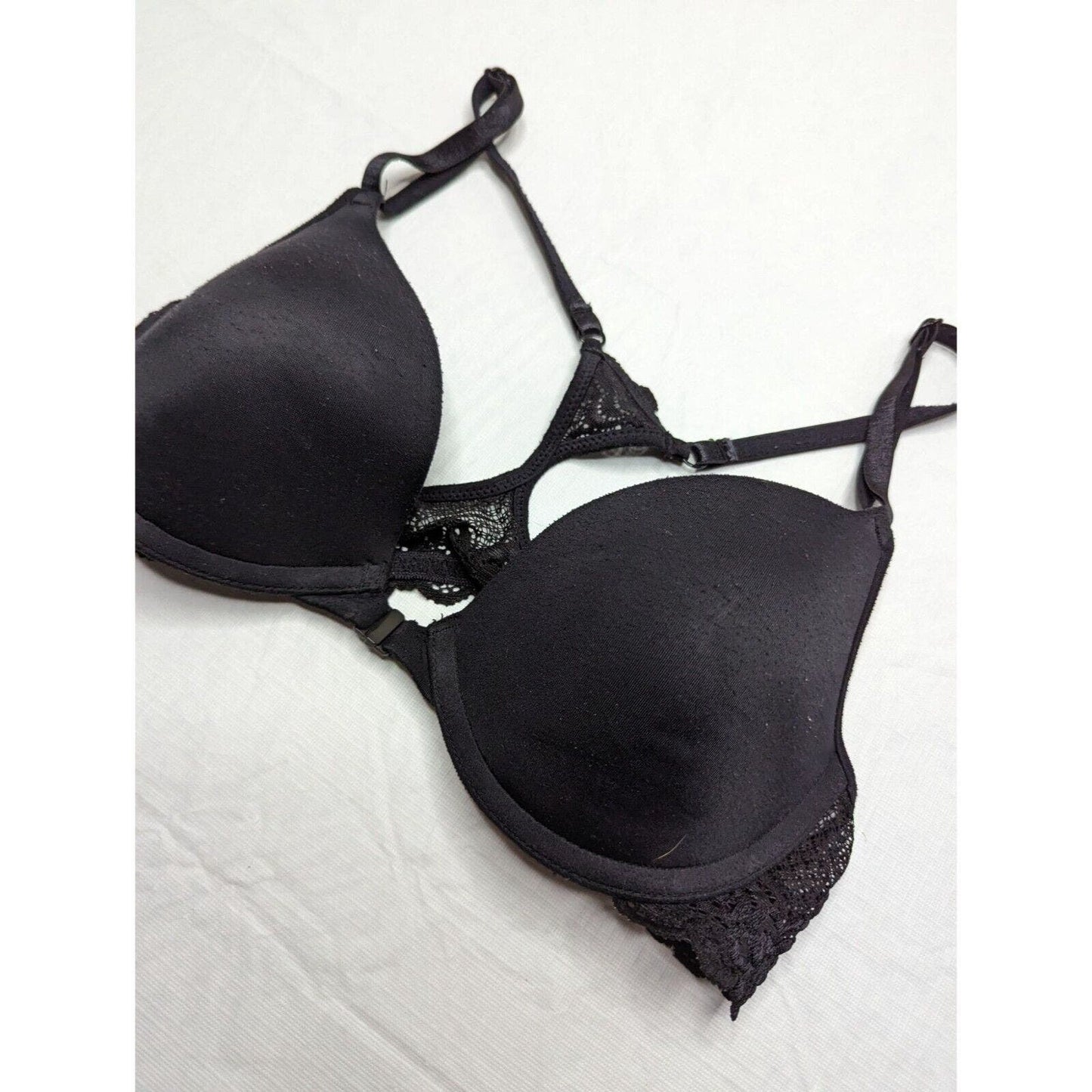 Vintage Maidenform Womens Sz 34B Front Clasp T shirt Bra Black 8869