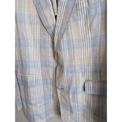 Vintage 1970s Andover Reed Mens 2 Button Suit Coat Light Blue Plaid Sz 42R