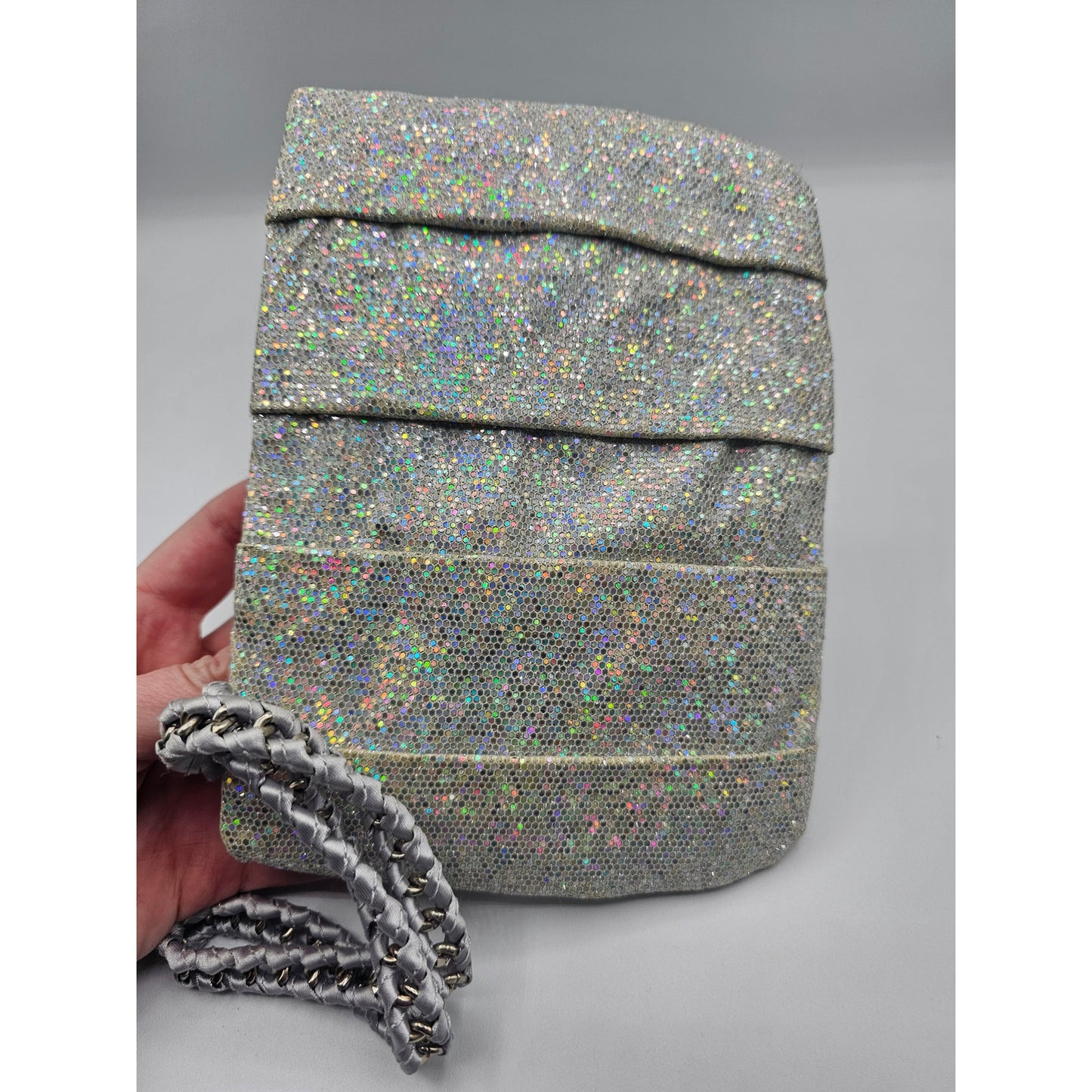 BCBGeneration Womens Zip Up Clutch Wallet Silver Glitter Formal