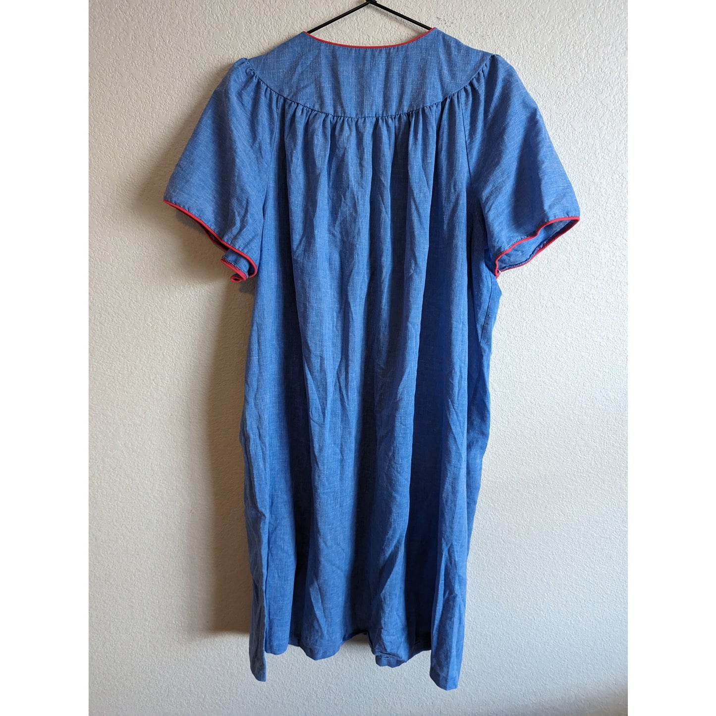 Vintage 1970s Womens Sz S Chambray Pearl Snap Nightgown Cow Pockets Country