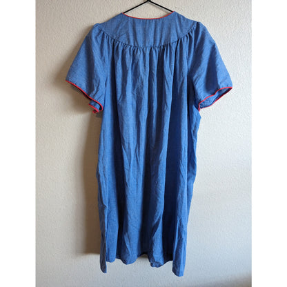Vintage 1970s Womens Sz S Chambray Pearl Snap Nightgown Cow Pockets Country