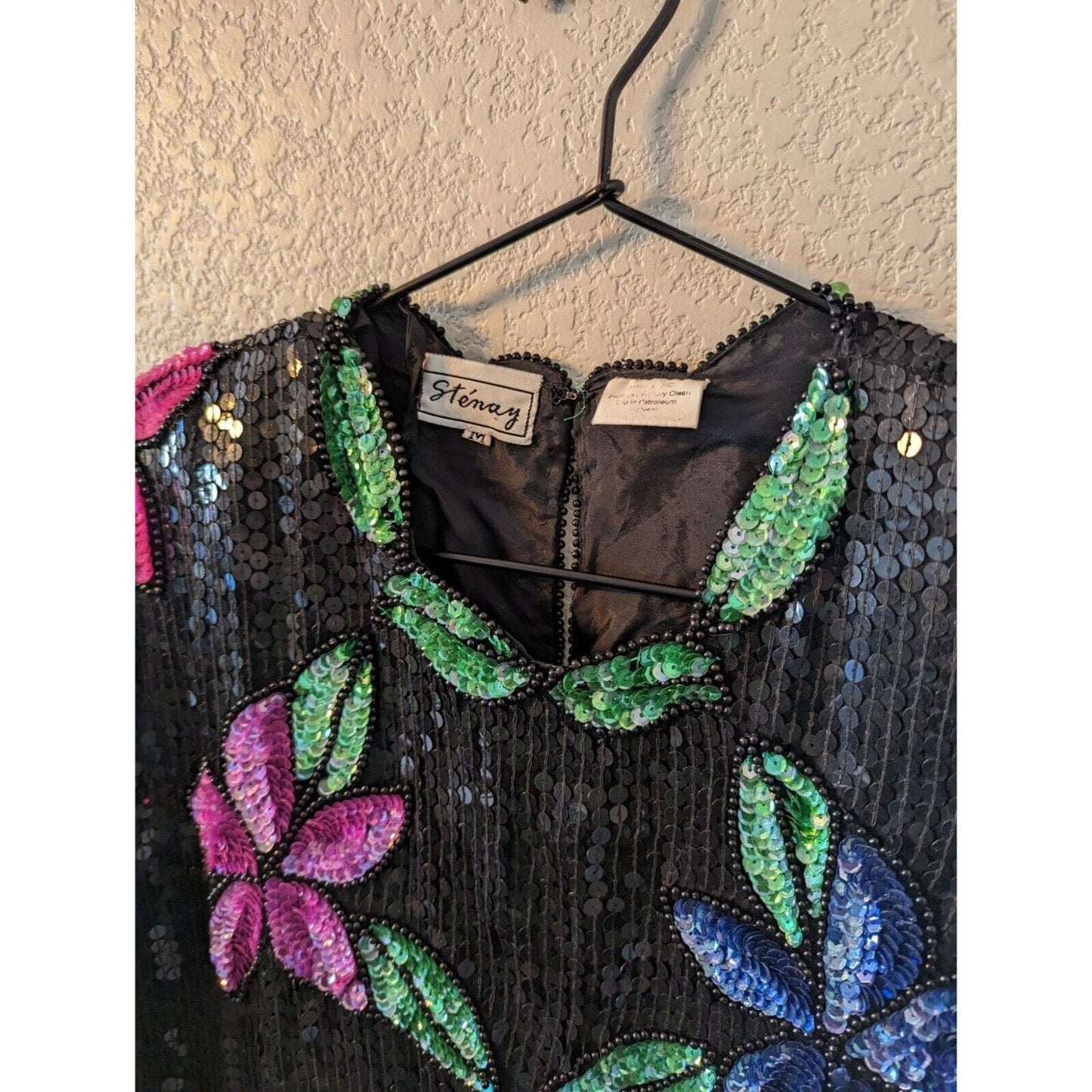 Vintage Stenay Womens Sz M Short Sleeve Full Sequin Formal Blouse