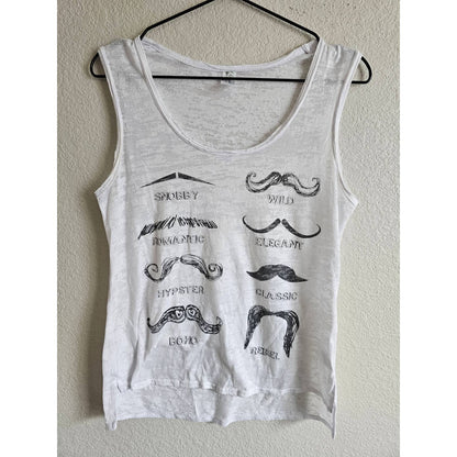 Romantic Rebel Womens Sz L Tank Top White Burnout Moustaches