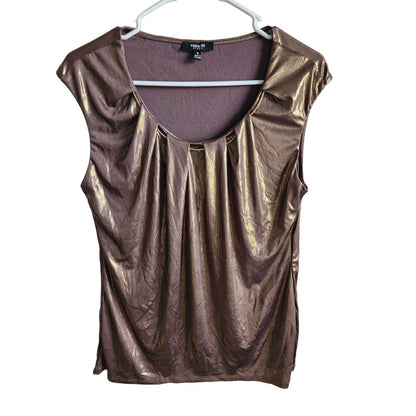 Premise Studio Womens Sz M Sleeveless Blouse Gold Metallic Shiny