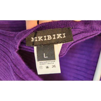 Nikibiki Womens Sz L Ribbed Mini Sweater Dress Purple Rhinestone Collar Y2K