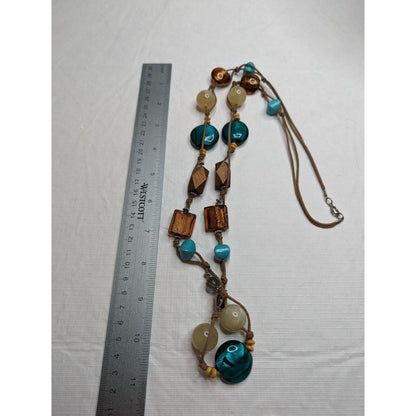 Vintage Multi Media Necklace Glass and Wooden Beads Rope String